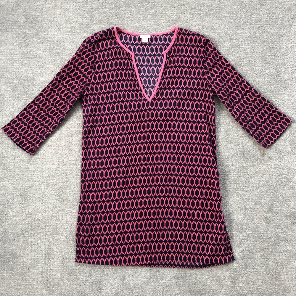 J. Crew Pink/Blue Pattern V-Neck Cotton Tunic